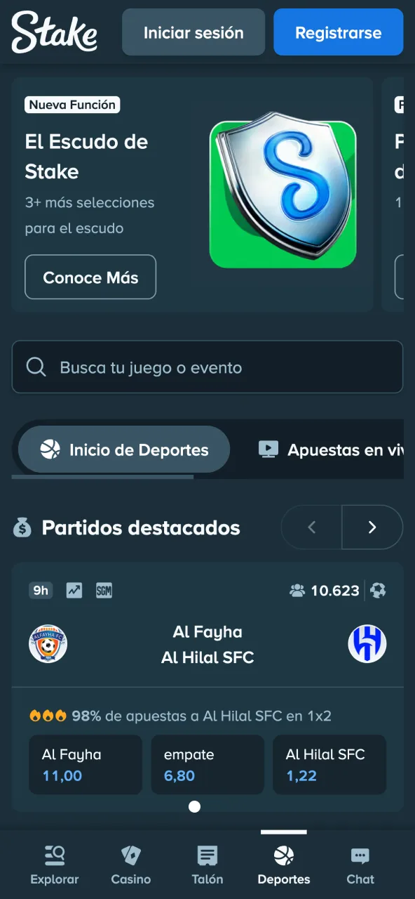 Stake eventos página de deportes.