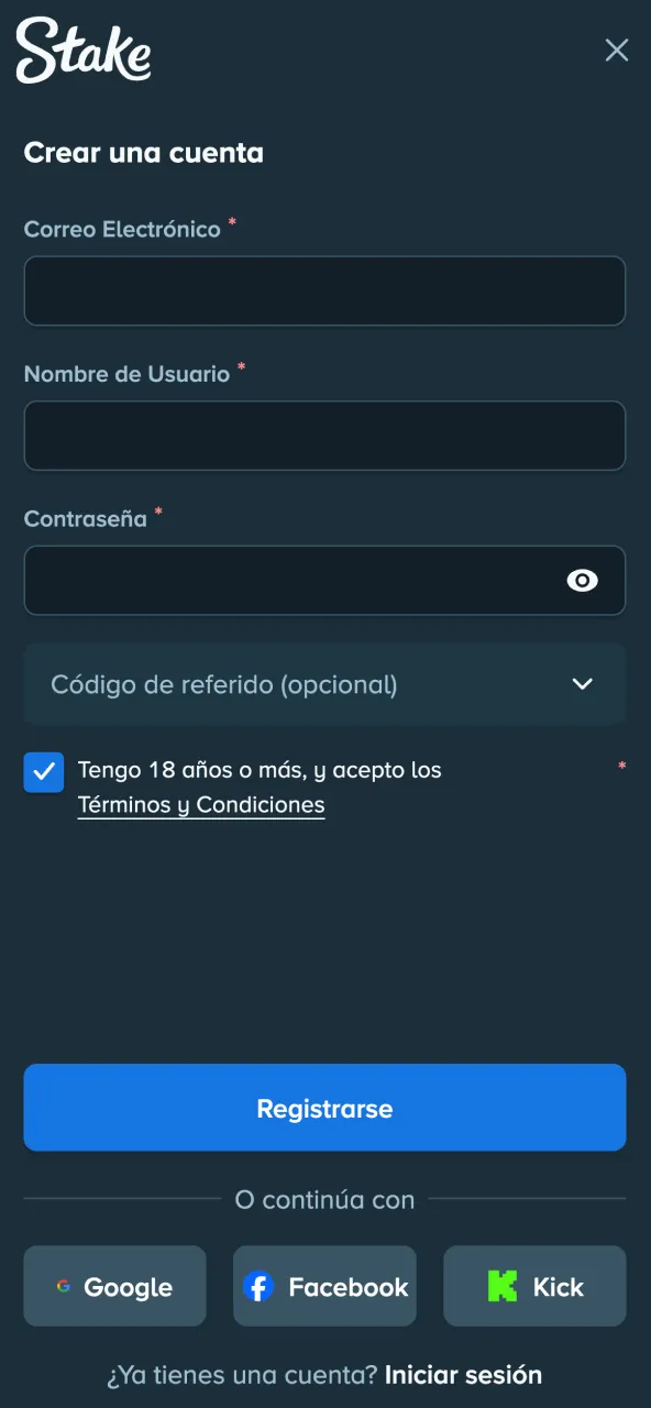 Stake registro abrir perfil personal.