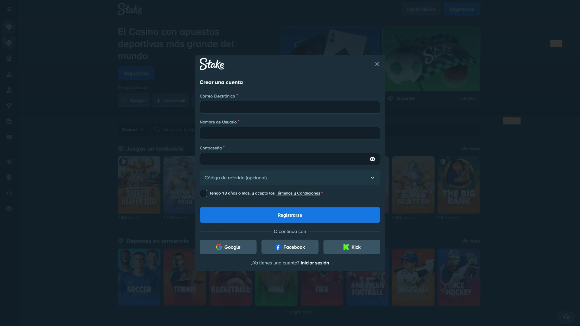 Stake alta completar datos de usuario.