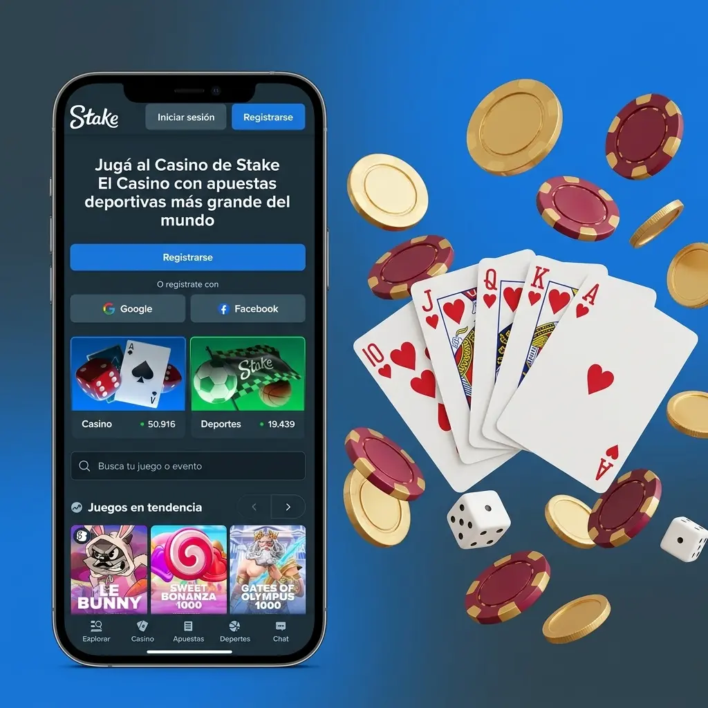 Casino móvil de Stake con slots, casino en vivo, juegos de mesa y títulos originales disponibles en Argentina