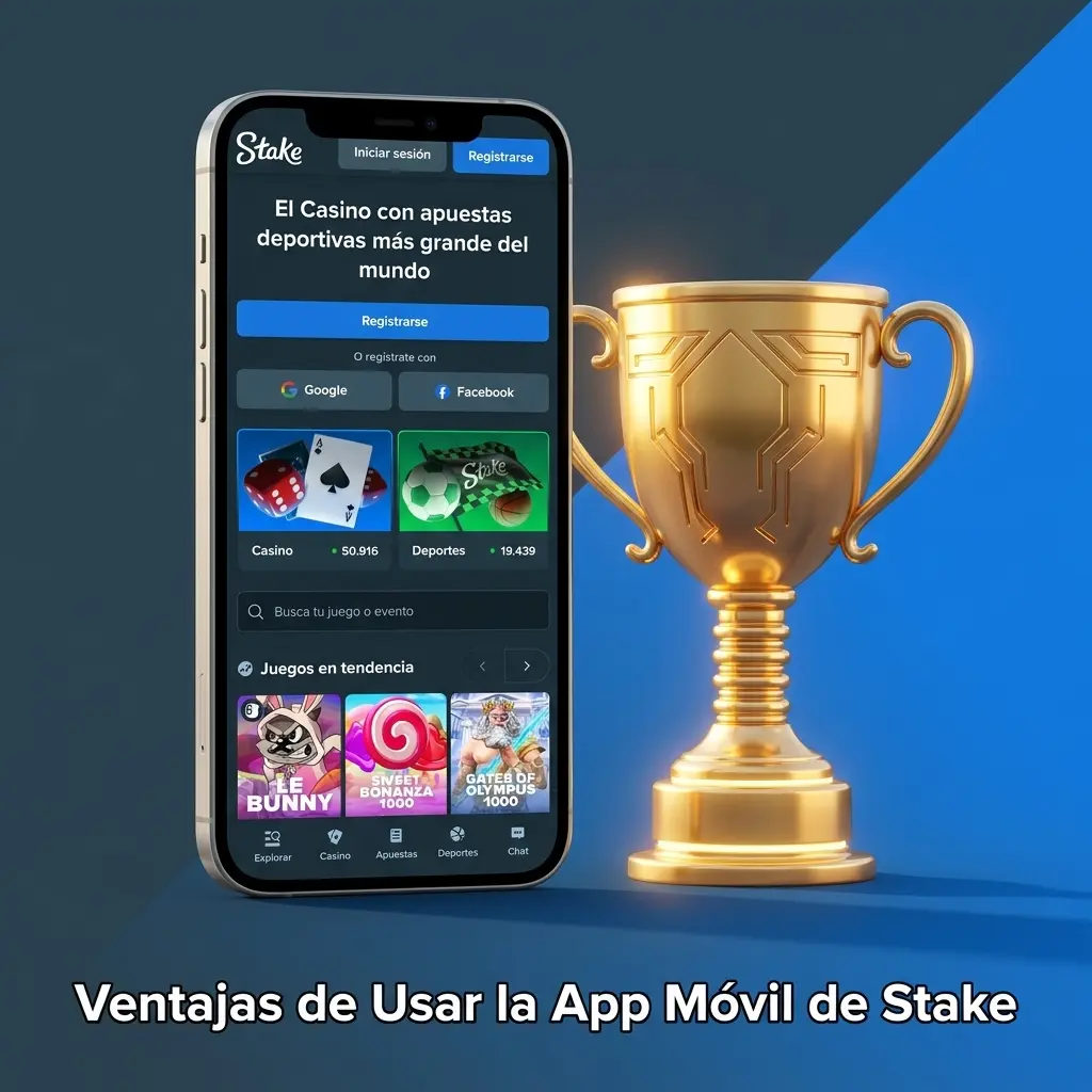 App móvil de Stake con acceso a casino, sportsbook, apuestas en vivo y transacciones cifradas desde Argentina