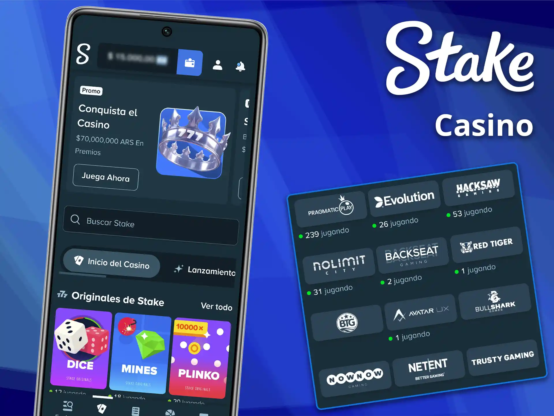 Juega a las mejores tragaperras en la aplicación de Stake.