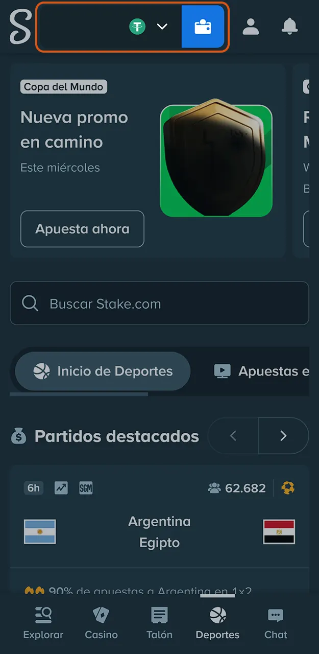 Recargue su saldo de jugador al realizar tu primer depósito en Stake.
