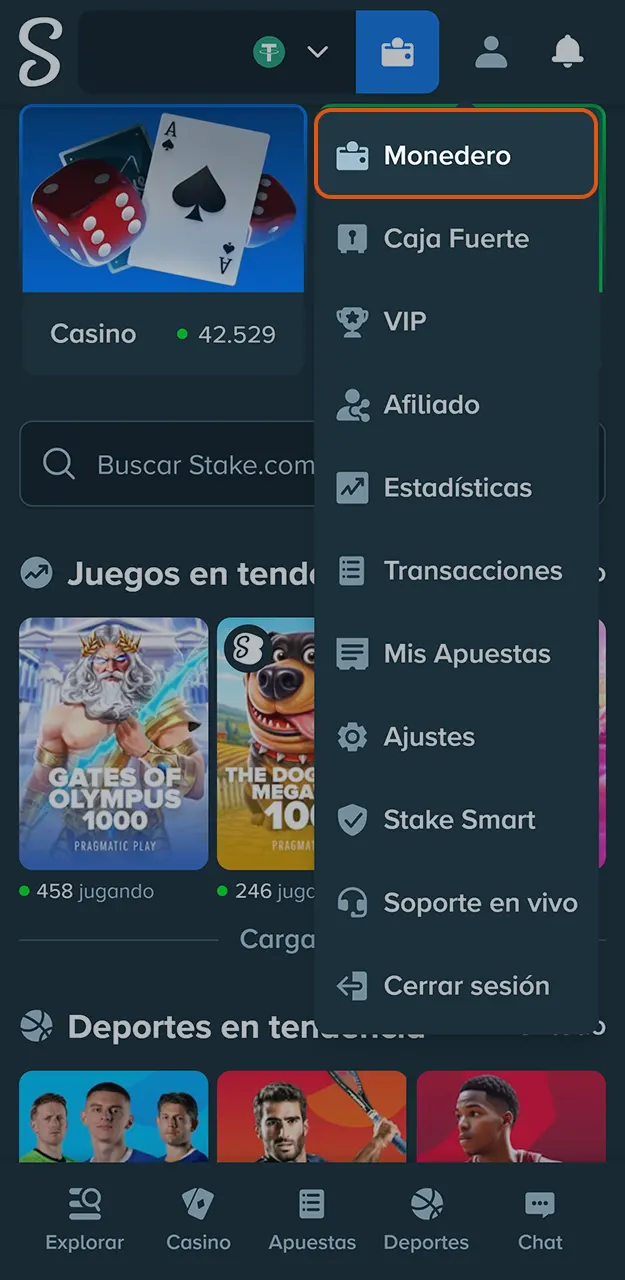 Regístrate y realiza tu depósito en Stake.