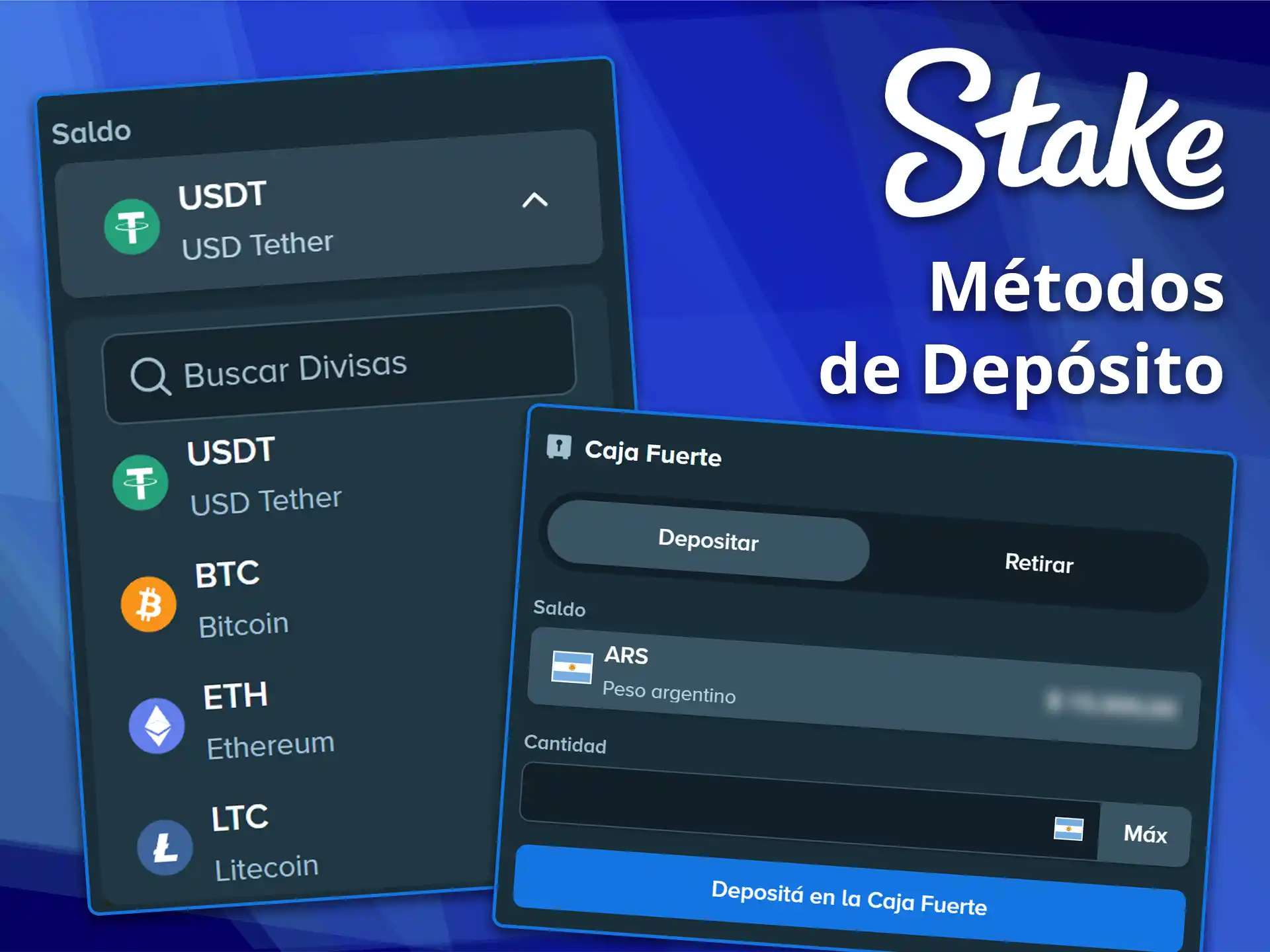 Elige tu método de depósito entre los más populares de Stake.