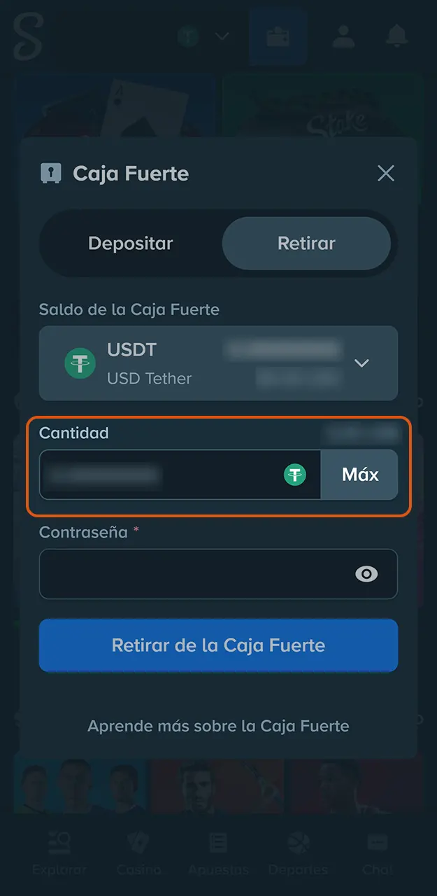 Indica la cantidad que deseas retirar de Stake.
