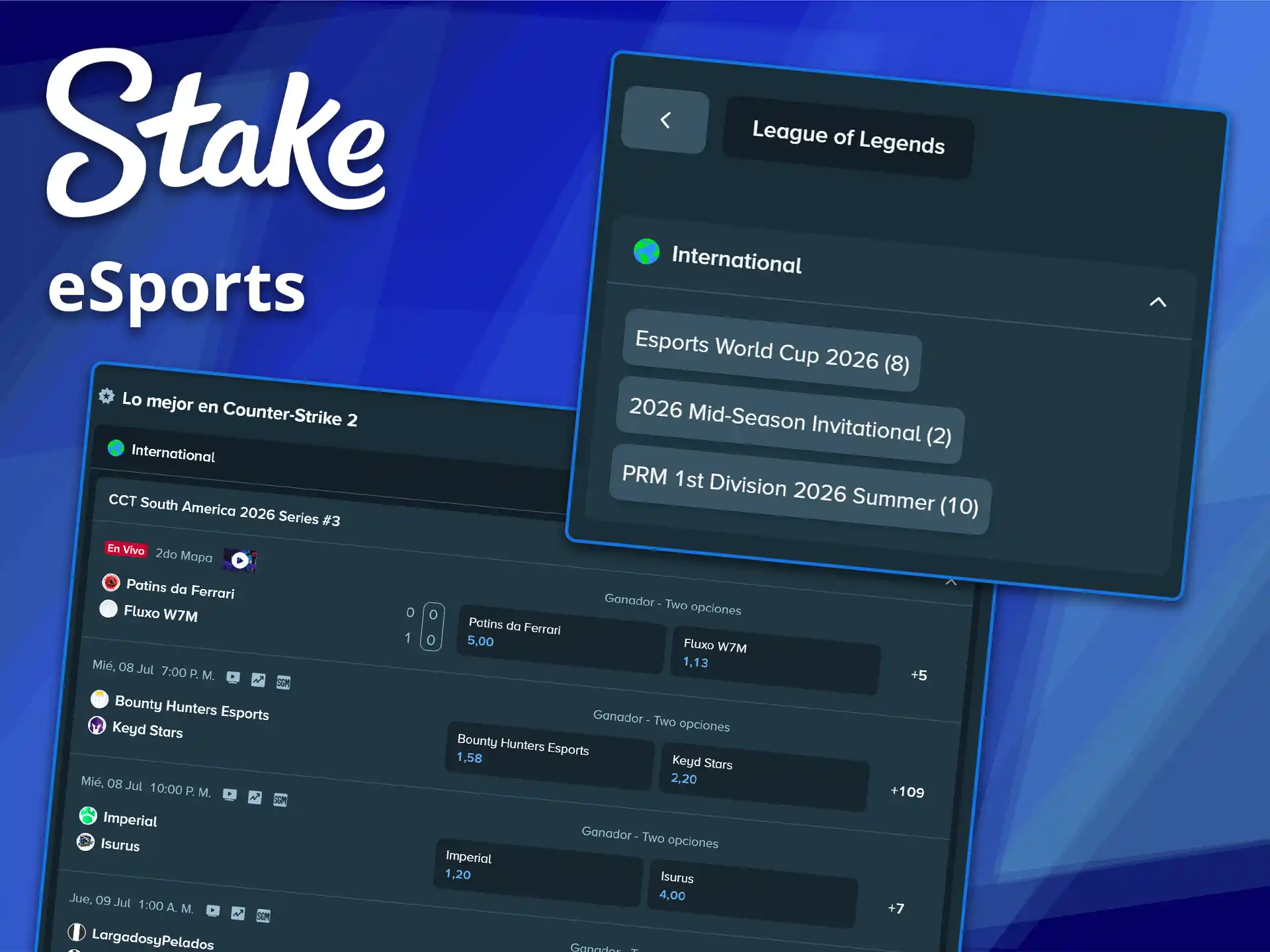Predice los resultados de los torneos de deportes electrónicos en Stake.