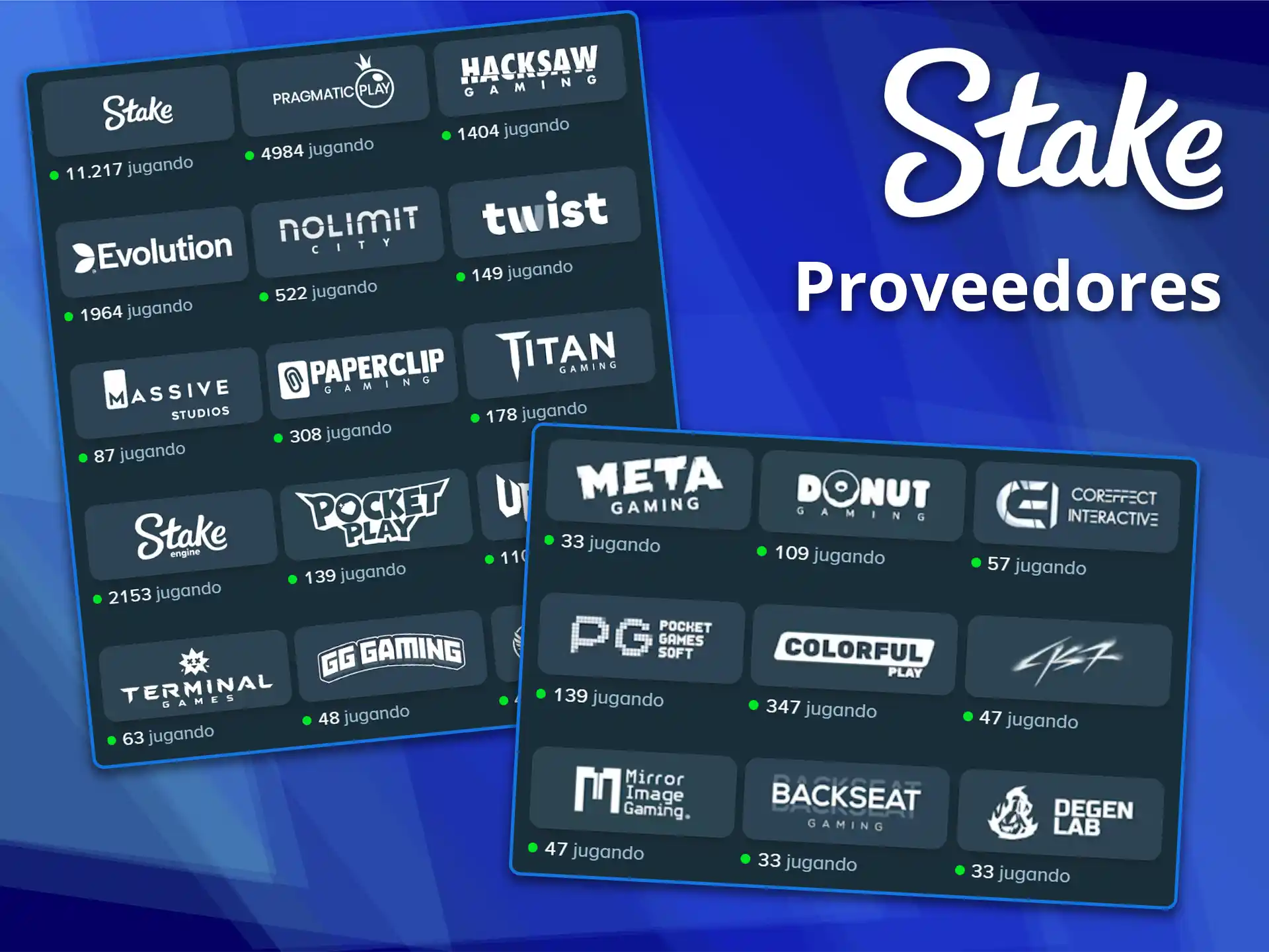 Encuentre títulos de los desarrolladores más famosos bajo los principales proveedores de casino en Stake.