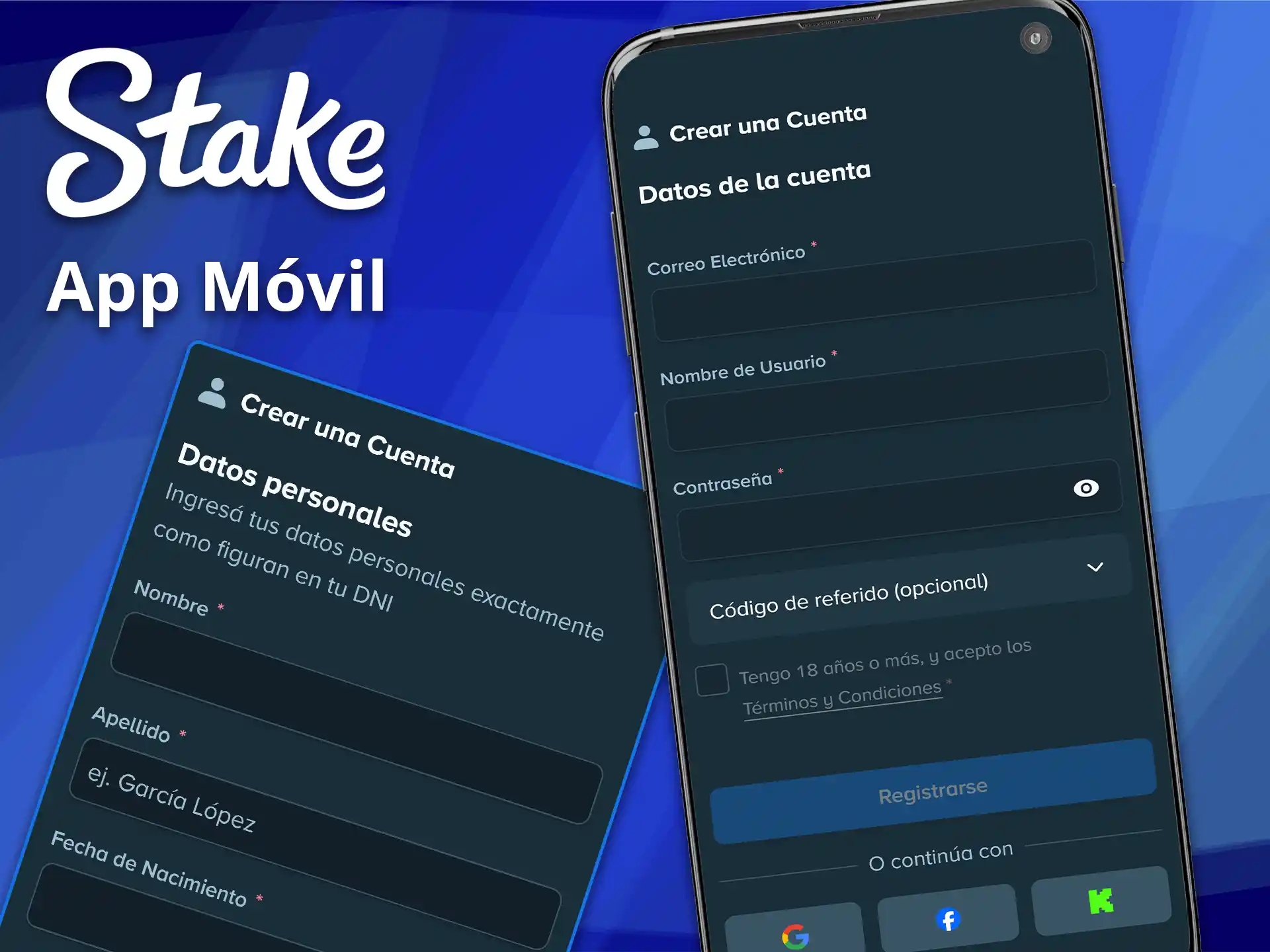 Siga los pasos desde su teléfono para crear una cuenta desde la app móvil de Stake.