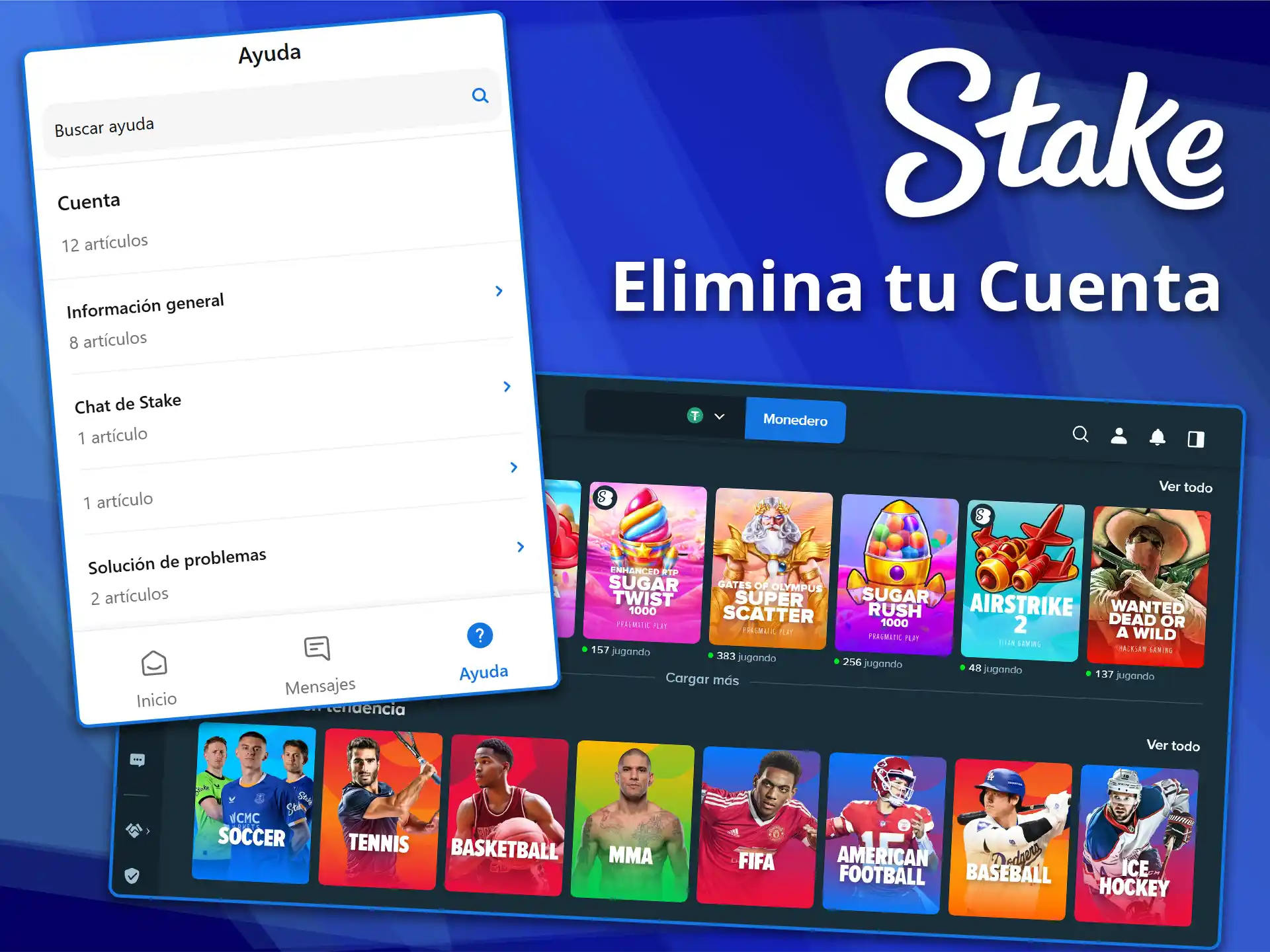 Lea la guía sobre cómo eliminar tu cuenta personal en Stake.