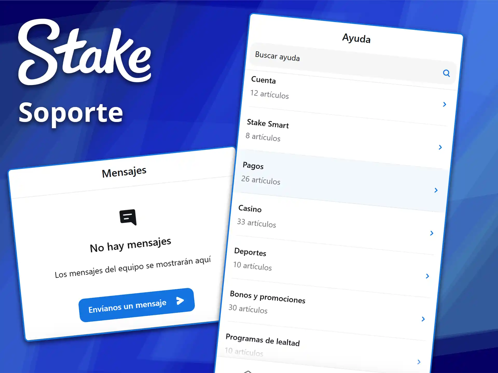 Ponte en contacto con el equipo de atención al cliente de Stake de la forma que te resulte más cómoda.
