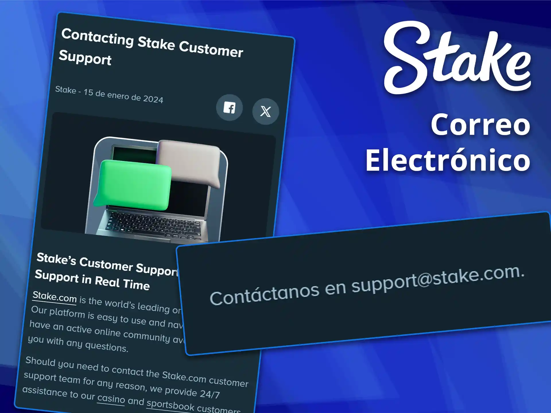 Envíe sus dudas formales a la atención al cliente por correo electrónico de Stake.