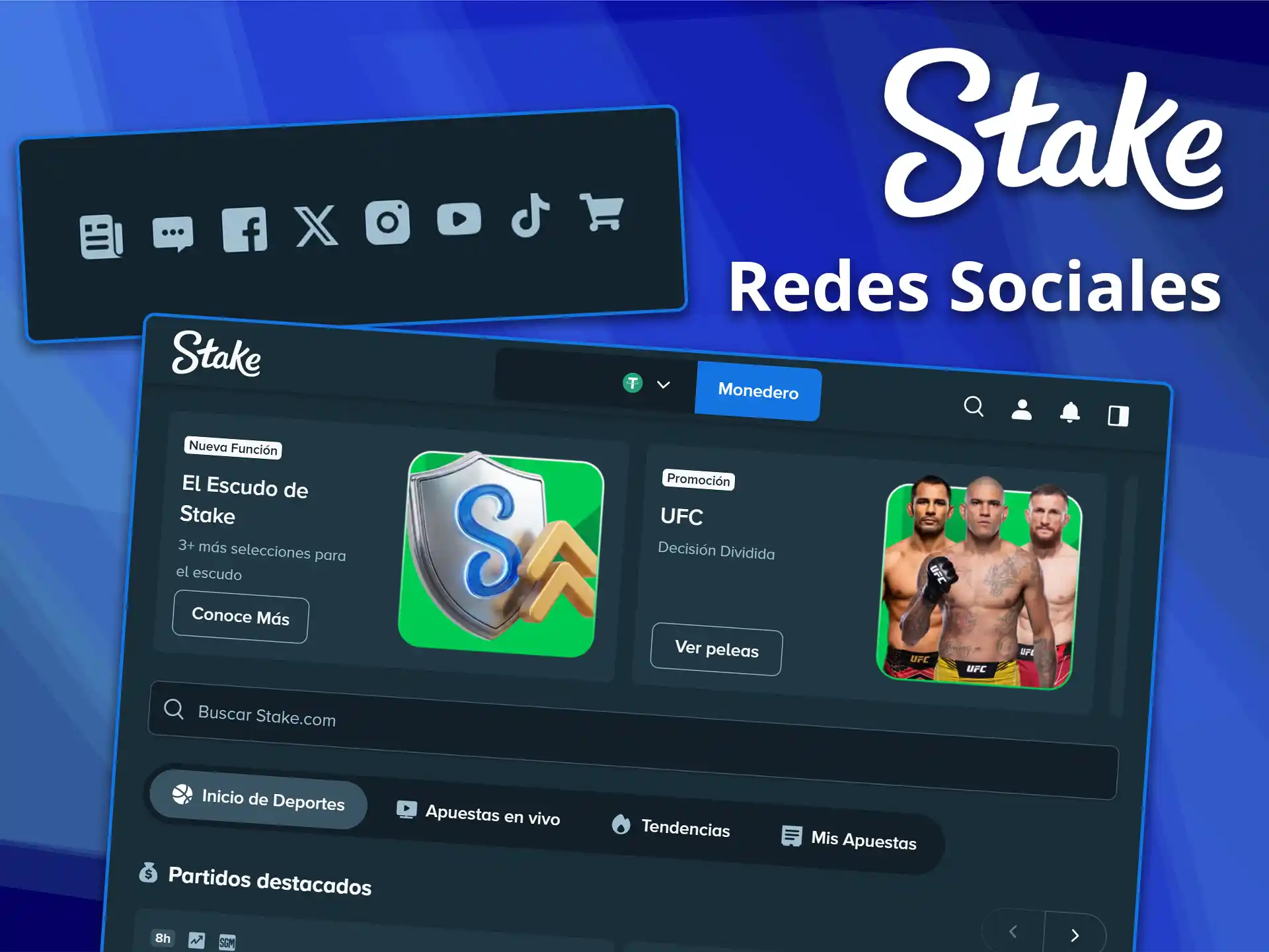 Encuentre canales alternativos en la sección de soporte por redes sociales y mensajería de Stake.